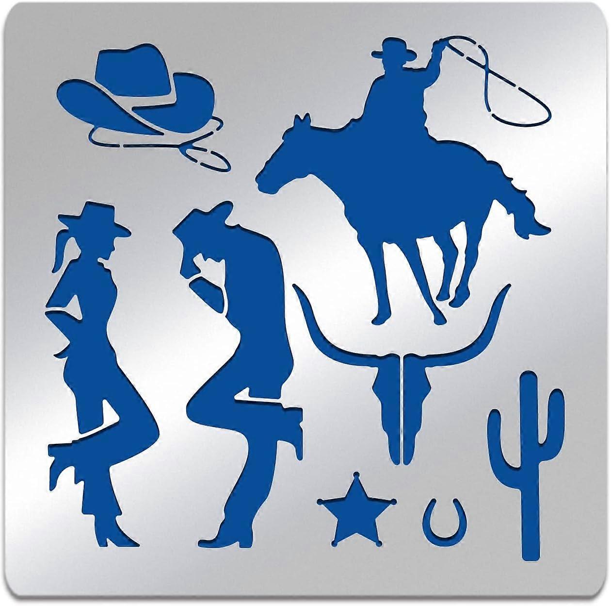 Western Cowboy Pattern Stainless Steel Stencils Reusable Creative Hollow Out Drawing Template