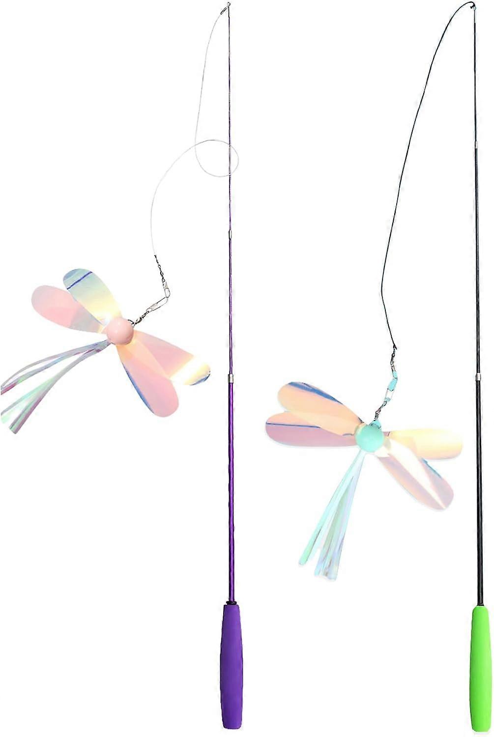 QWINEE 1pc Dragonfly Cat Teaser Wand Toys Interactive Cat Toy for Indoor Cats Kitty Kitten Purple One Size