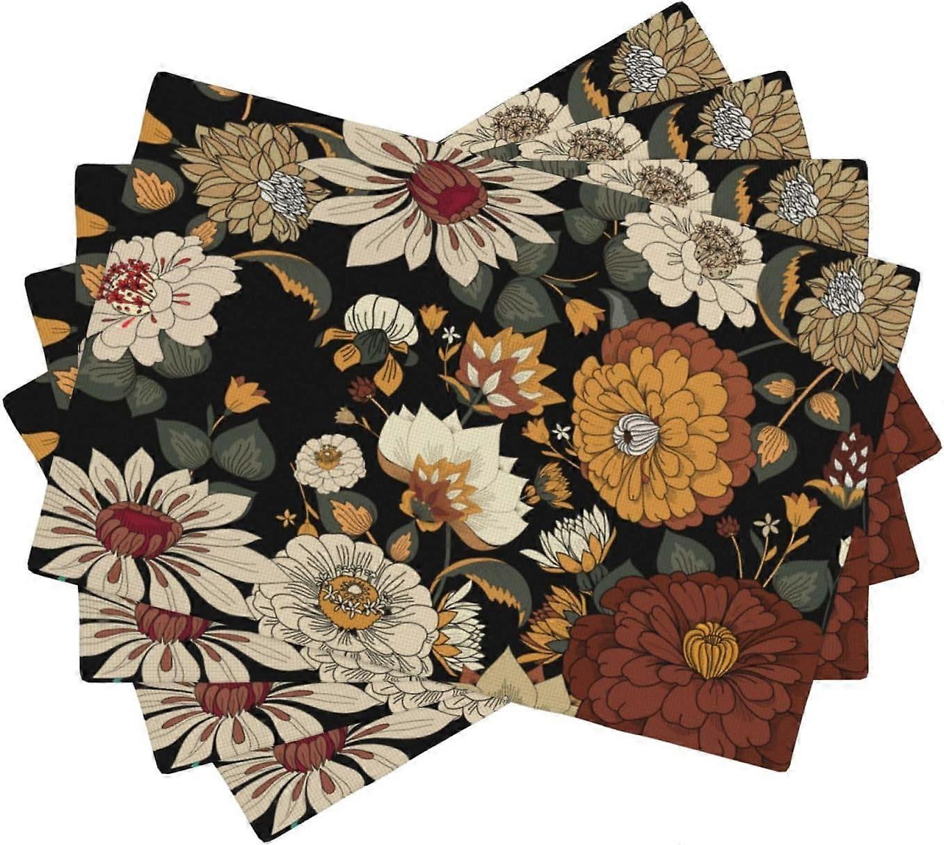 مفارش بوهو زهرة ، مجموعة حصيرة ساحة الأزهار البوهيمية الملونة من 4 ، حصائر طاولة صيفية للحفلات لتزيين طعام مطبخ الحفلات 4 قطع ، Style-10