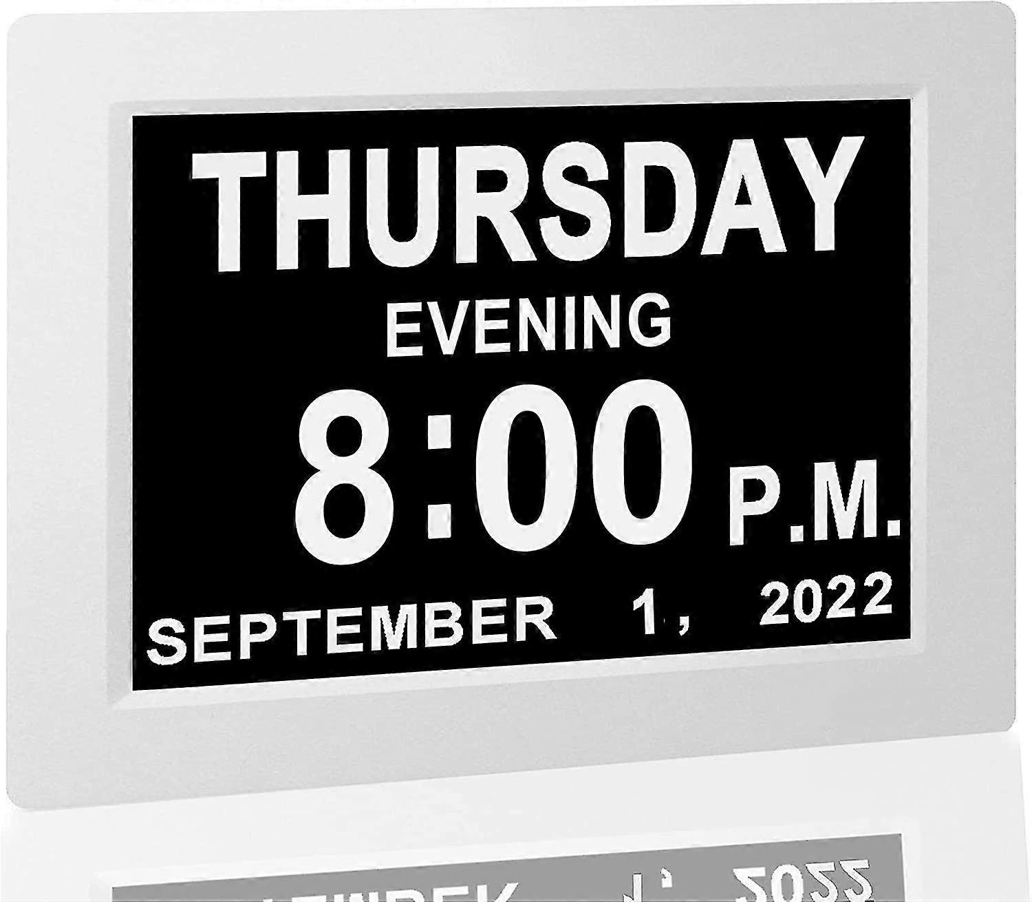 Digital Alarm Day Clock - With 8" Screen Display, Am Pm, 5 Alarm, For Impaired People, The Aged Seniors, The Dementi