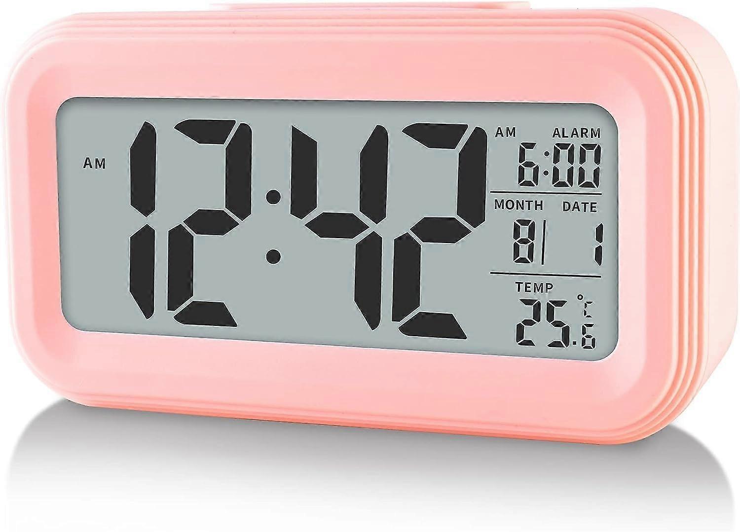 Upgraded Digital Alarm Clock, 4.3" LED Display with Temperature, Larger Round Light Control, Portable Snooze Calendar Brightness
