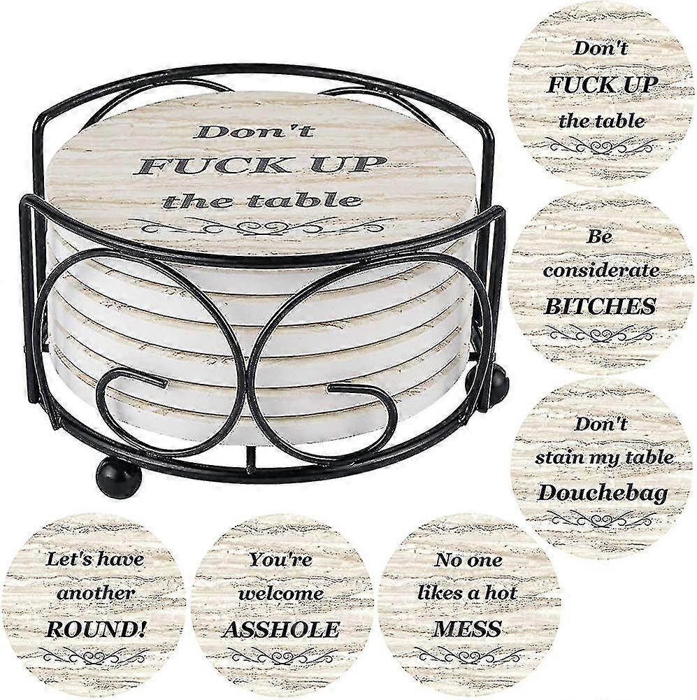 Coasters For Drinks, Funny Drink Coasters Absorbent With Holder 6 Pcs Absorbing