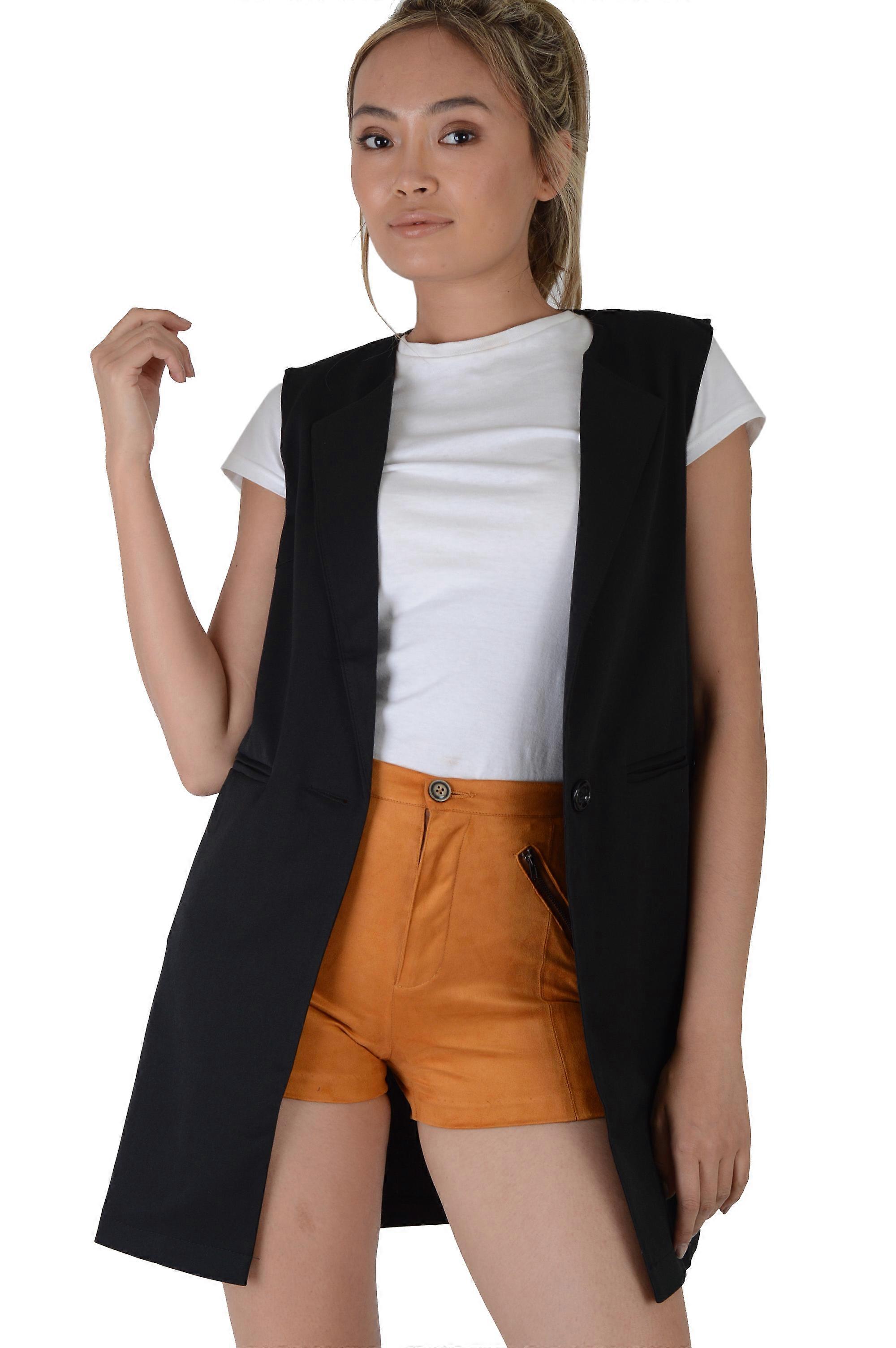 Lovemystyle Waterfall Long Line Sleeveless Black Blazer