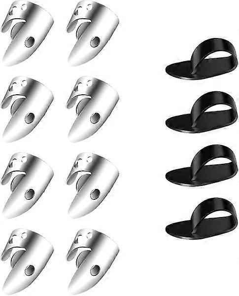 Adjustable Finger Picks Set: 8pcs Silver Stainless Steel Thumb Picks