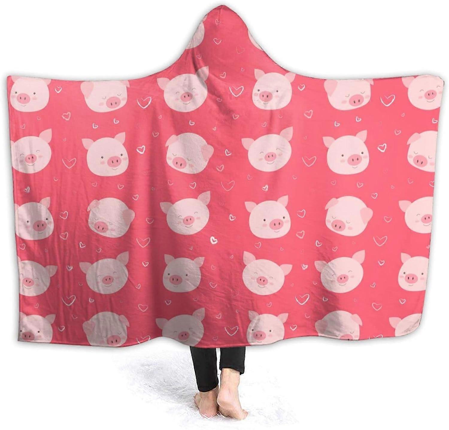 Cobertor com Capuz Feliz e Engraçado Rosto de Porco Cobertor Macio Plush Cobertor Vestível Quente Robe com Capuz Poncho Capa Roupão de Banho Sofá Cama de Flanela para Dormir 80"X60