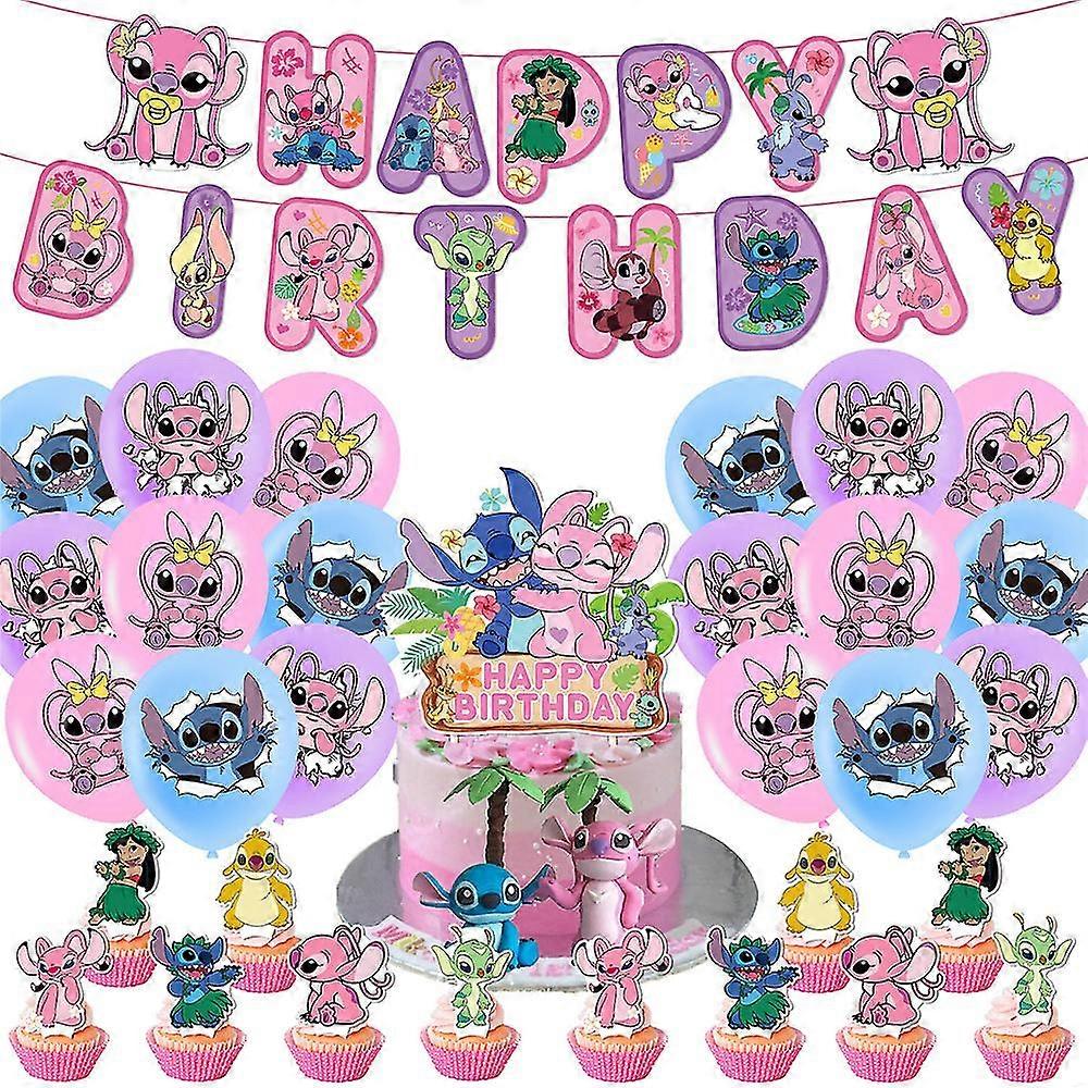 Lilo & Stitch Theme Birthday Party Props Balloons Banner Cake Toppers Decorations Decors