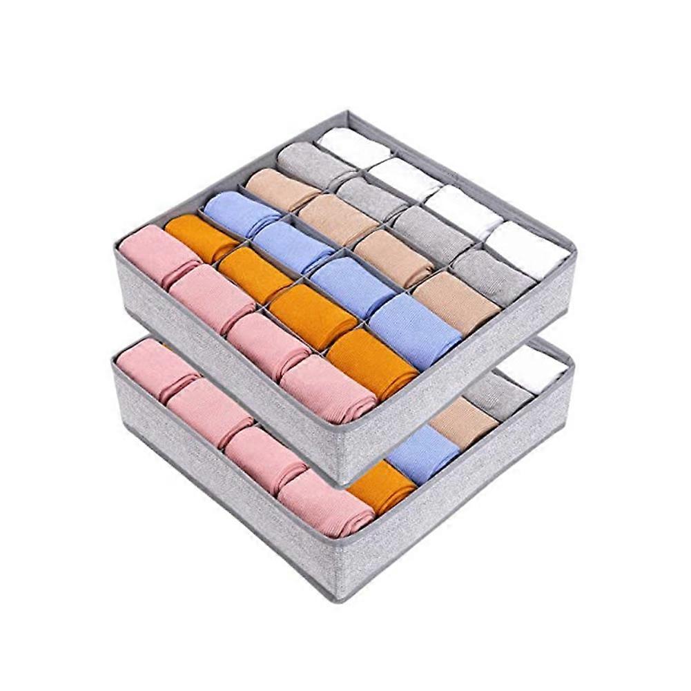 2Pcs Sock Drawer Organizer Divider Organizer 24-Cell Fabric Dresser Drawer Organizers Storage Boxes