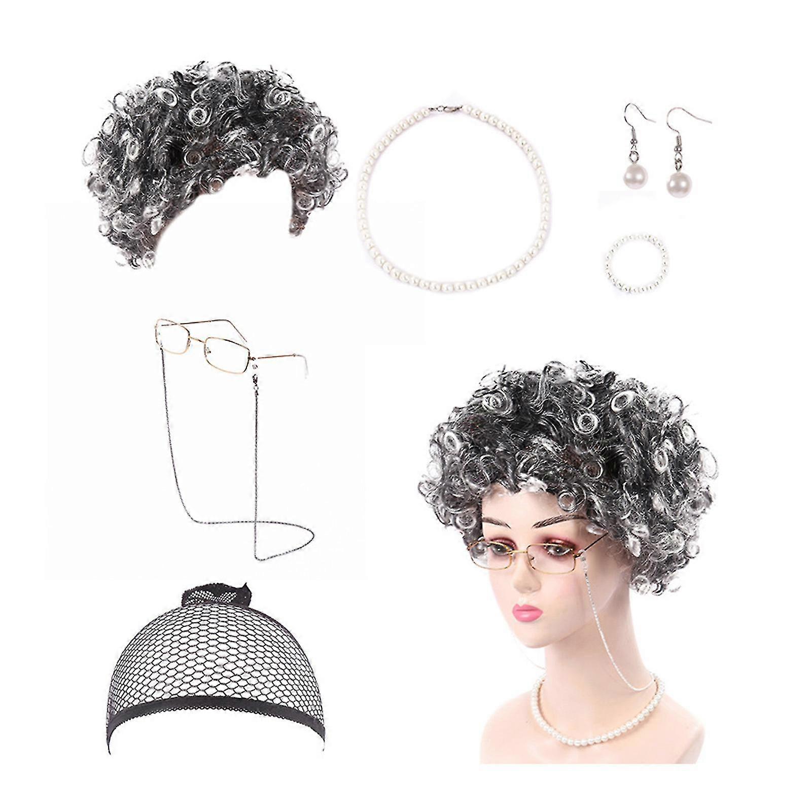 هالوين الجدة تأثيري شعر مستعار مخصص مهرجان الشعر وصلات الشعر للنساء