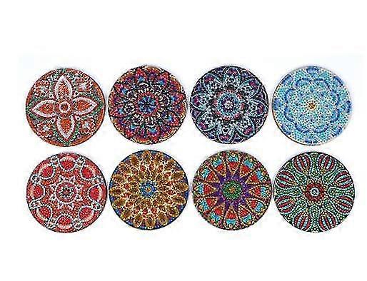 8 kpl Timanttimaalaus lasinaluset pidikkeellä, Diy Mandala Coasters Timanttimaalaussarjat aloittelijoille Aikuisille