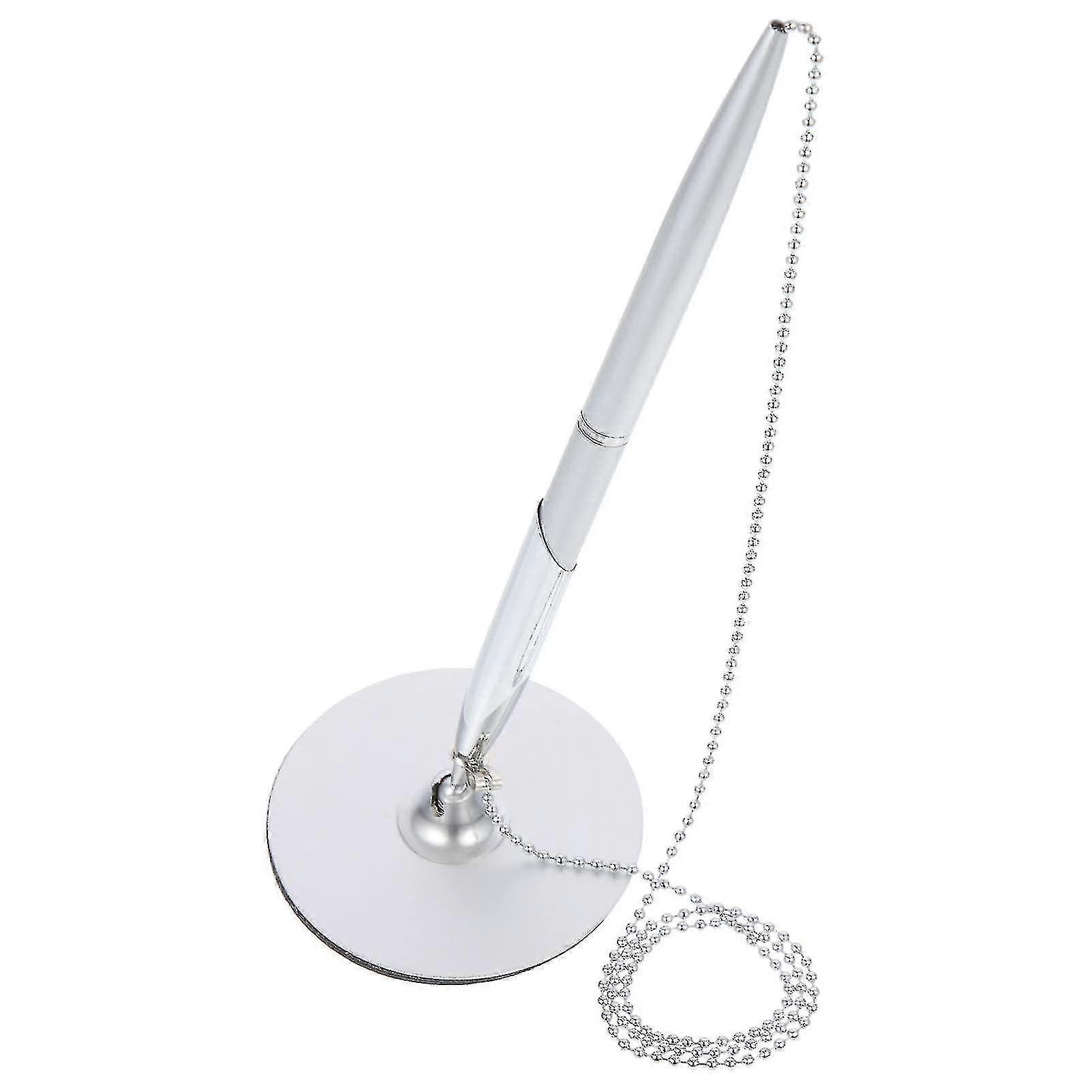 Secure Pen Set With Bead Chain And Pen Holder, Reception Counter Pen With Pen Chain For Bank, Office, Hotel