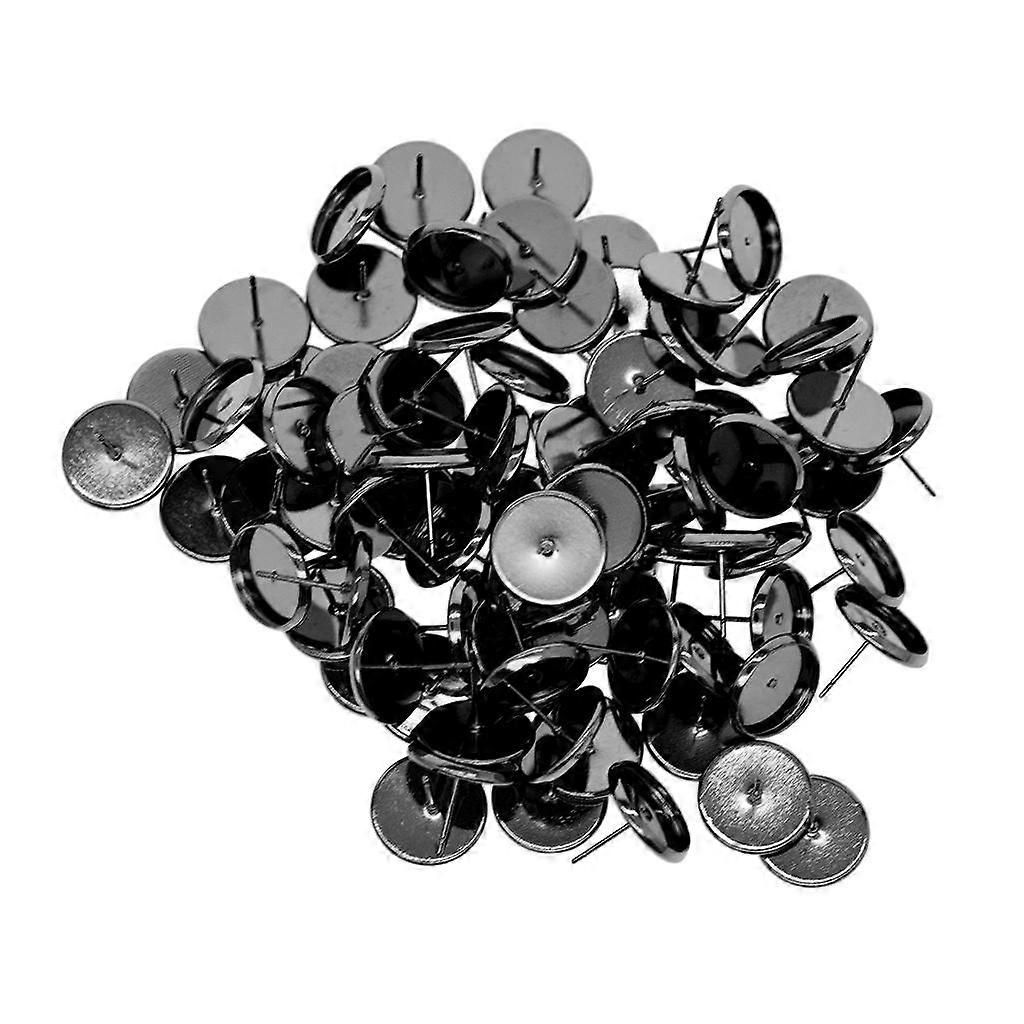 100pcs Stud Earring Blanks Cabochon Blank Bezel Setting Base Black 12mm