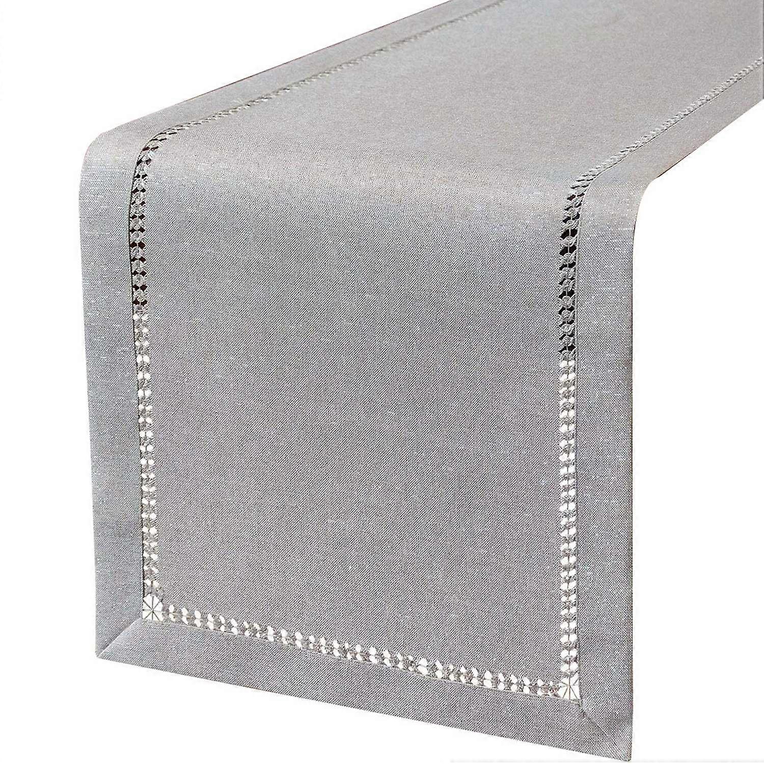 Hand Hemstitched Dining Table Runner Dresser Scarves, Silver Thread Interweaving (Light Gray, 12 x