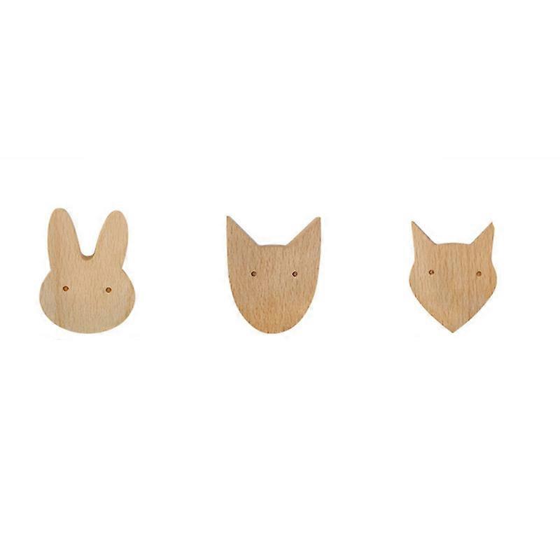 MIMIGO 3PCS Decorative Wall Hooks Hanging Coat, - Bedroom Or Nursery - Wooden African Safari Animal Theme Decor - Natural Oak Wood Cute Elephant Lion