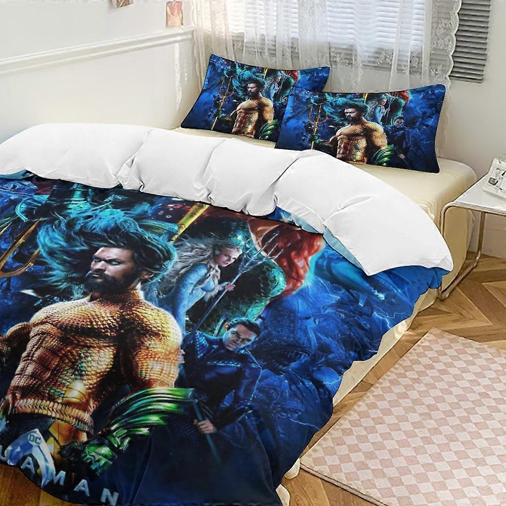 Bedding set HF225 Aquaman Bedding Comforter Sets, 3-Piece Bedding Set Soft Warm Bed Set with 1 Duvet Cover And 2 Pillowcases for Bedroom All Season LS