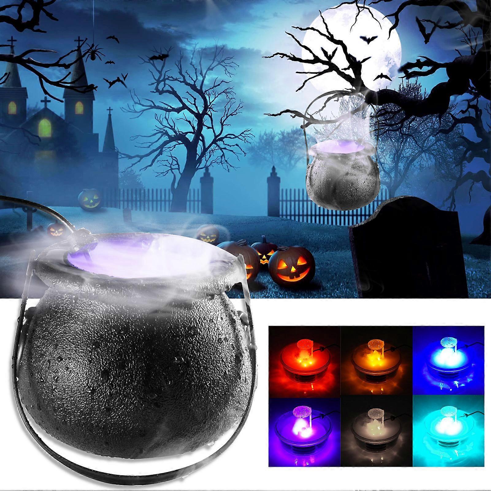 New Halloween Witch Pot Smoke Machine Fog Maker Water Fountain Fogger Color Changing Party Prop Decoration