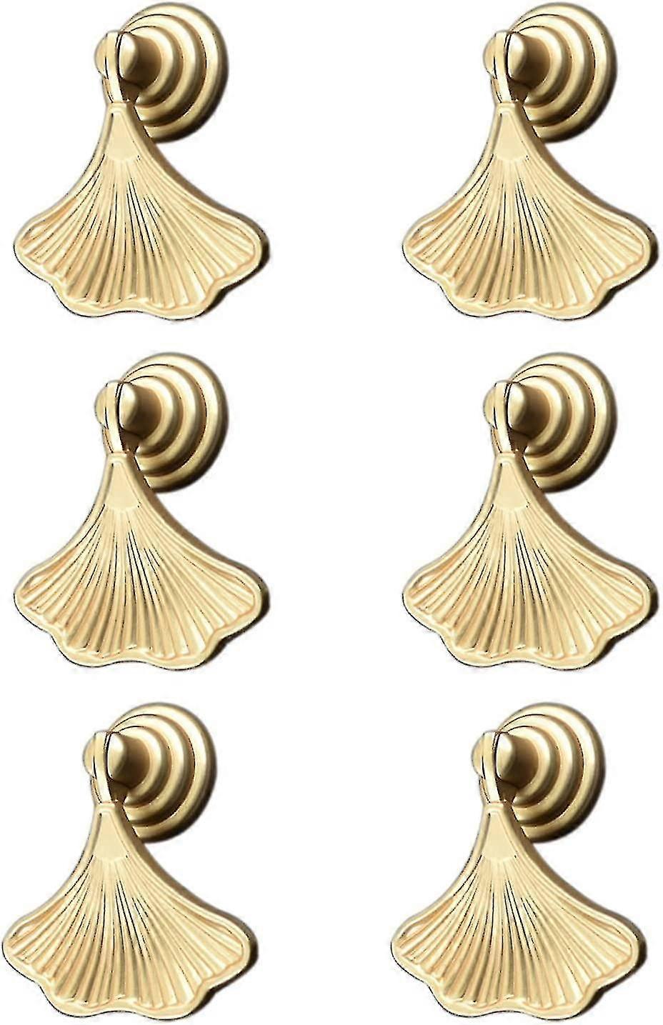 Set Of 6 Gold Leaf Pulls With Teardrop Charms, With Screws
