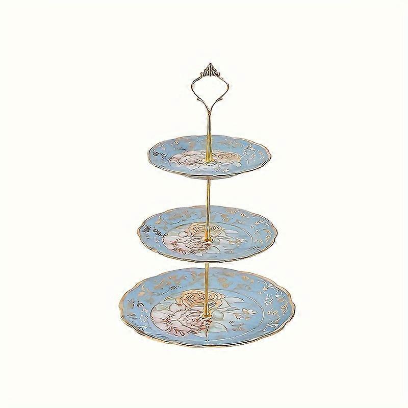 1pc Elegant 3-Tier Gold-Plated Ceramic Dessert Stand - Multi-Level Serving Tray for Cakes, Fruit - Perfect for Parties, Weddings, Birthdays, and Home