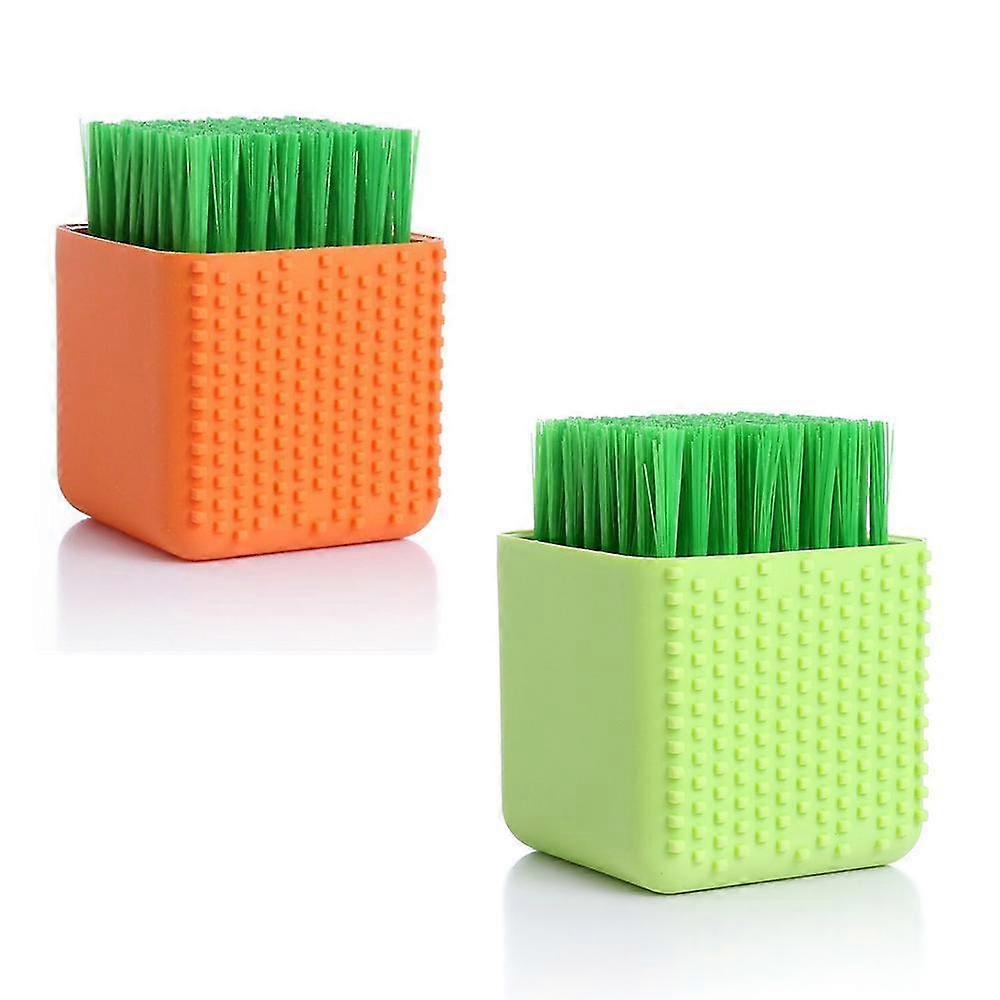 2 Pack Multifunctional Silicone Soft Bristle Cleaning Scrub Brush,Orange green