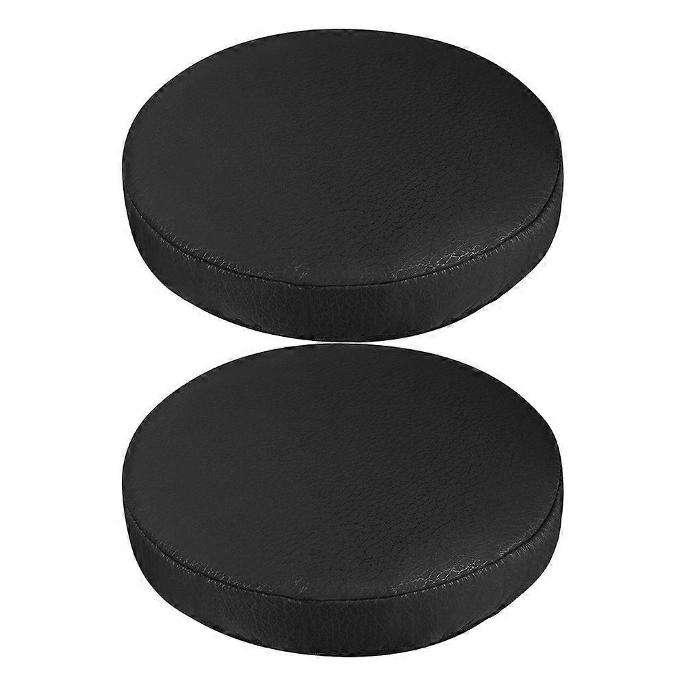 2pcs Black Stretch Stool Cover Round Shape Ottoman Cover Dust-proof Stool Cover
