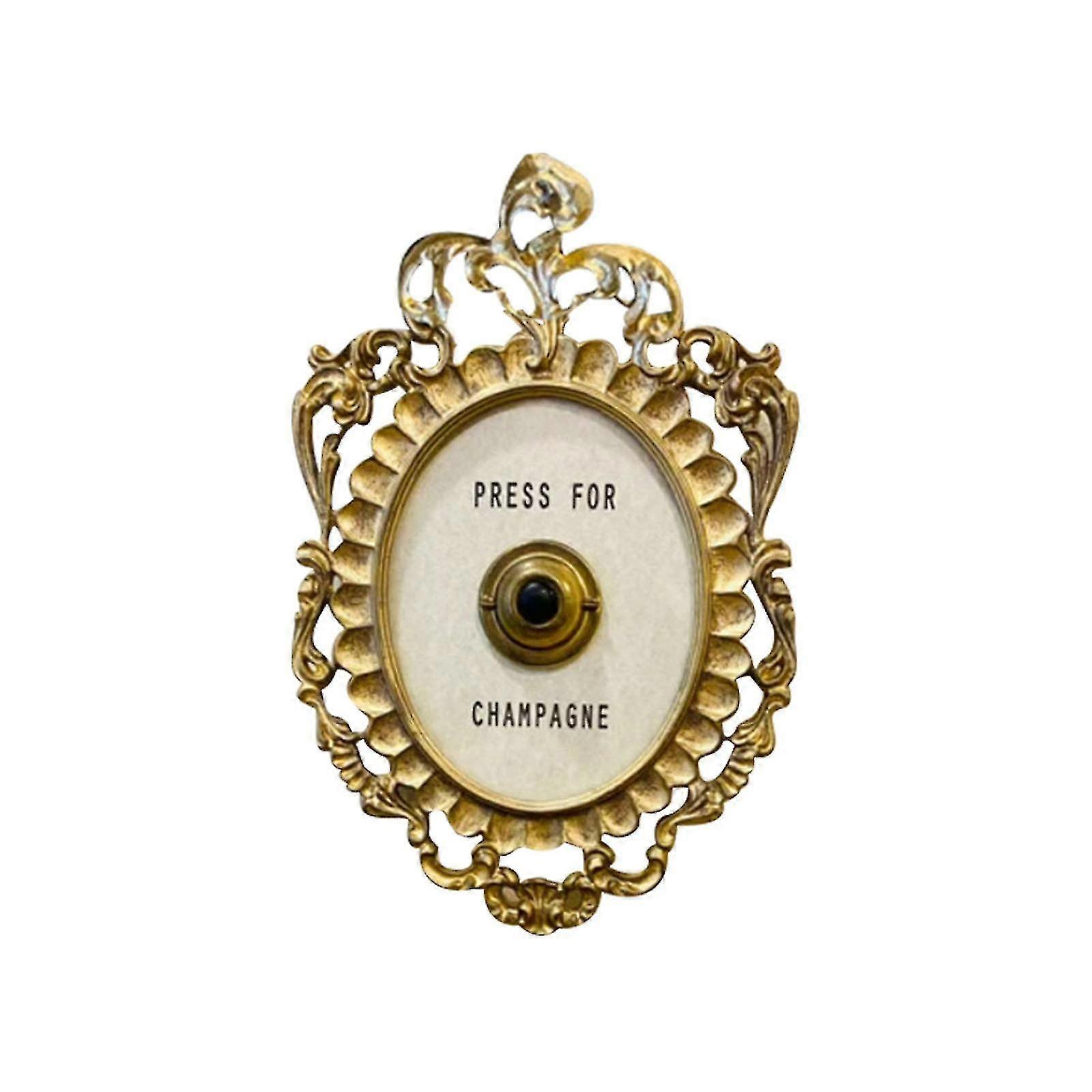 جرس الباب الزخرفي ، حلقة لافتة زخرفية شمبانيا ، ارتفاع 9 بوصات × عرض 5.5 بوصة ، طلاء ذهبي وأبيض راتنج إيفان