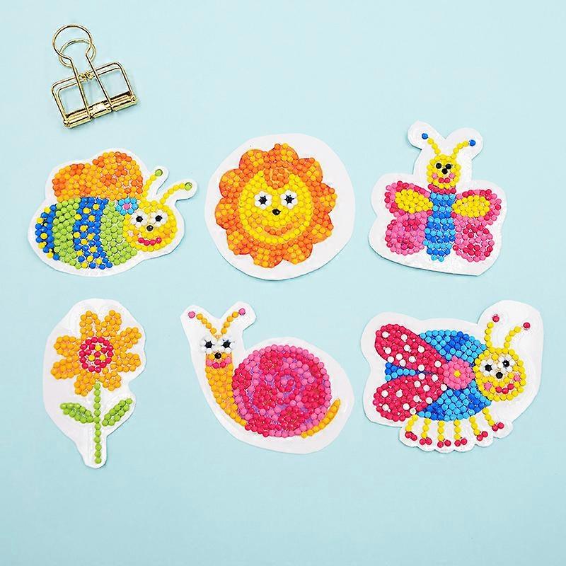 Dww-(Lot de 6, fleurs et animaux) Kit de peinture diamant pour enfants Peinture  faire soi-mme par numros Autocollants diamant 5D Arts et artisanat po