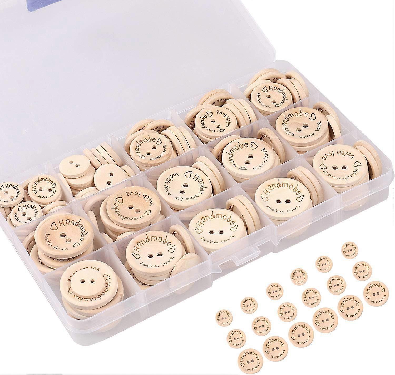 Wooden Buttons, 150 Pieces Buttons Handmade, 2 Holes Natural Wooden Buttons, Buttons for Sewing and Crafting Decorations (15/20 / 25mm)
