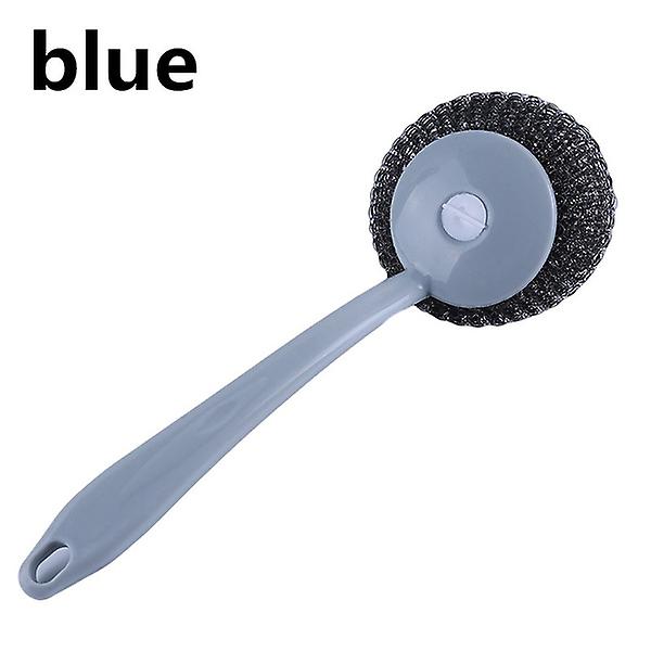 Stainless Steel Wool Ball Brush With Long Plastic Handle Kitchen   Tools