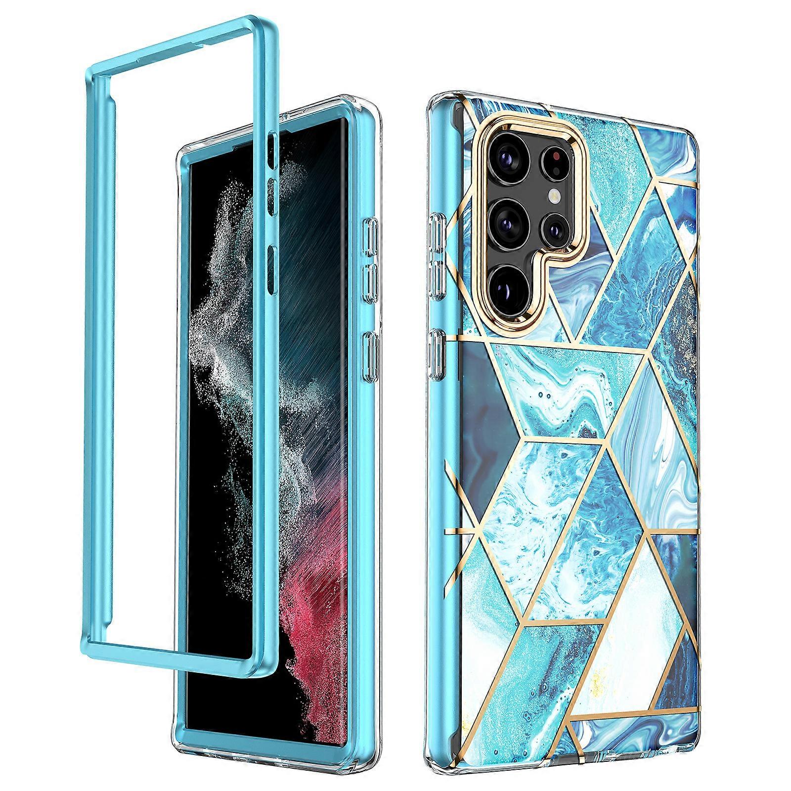 For Samsung S23 Ultra TPU and PC two-in-one drop-resistant mobile phone case S23 plus electroplating case S23 marble pattern protective case