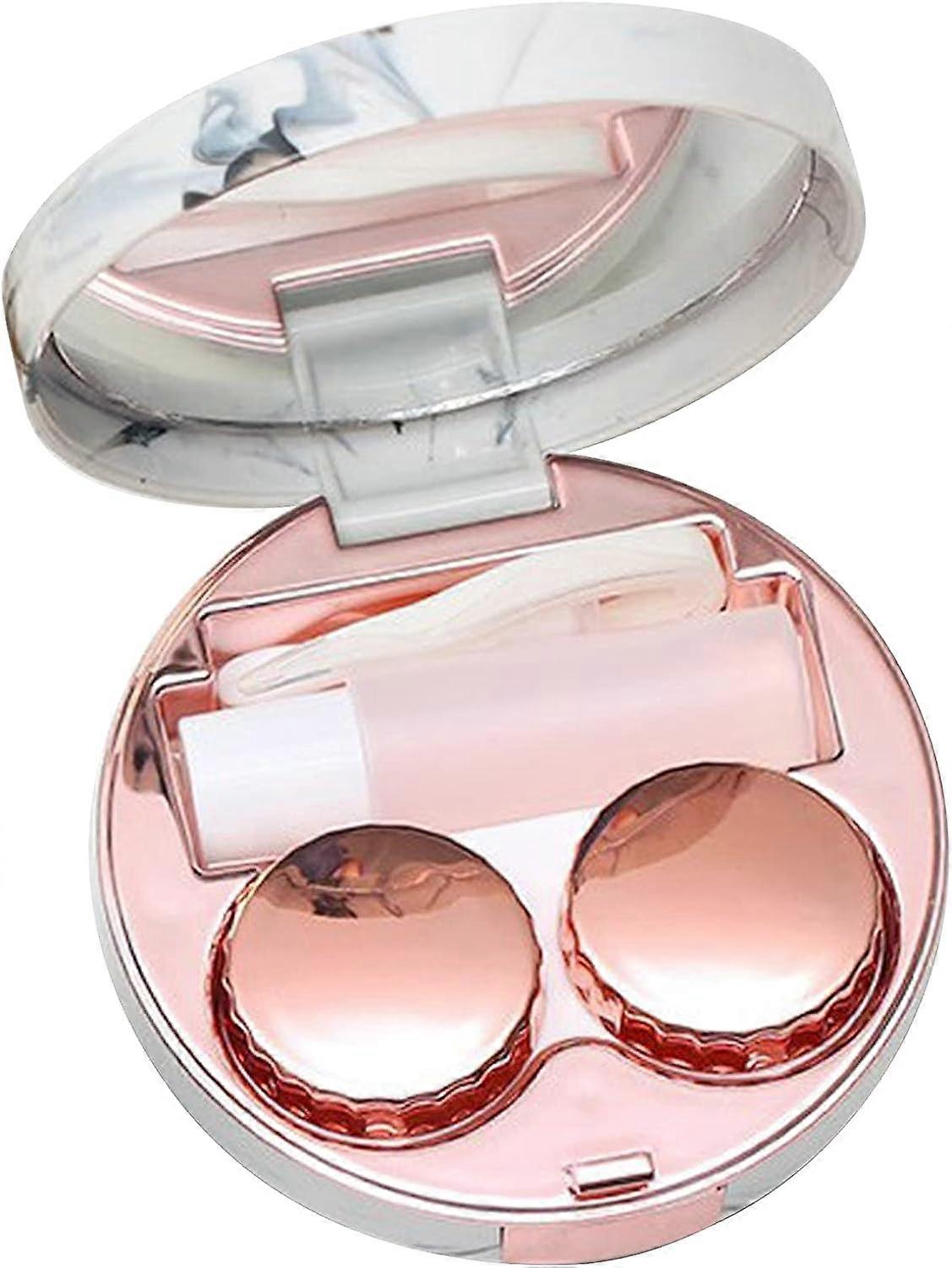 contact lens box, contact lens case, Made of plastic, simple, stylish, portable, reusable, rich accessories, for travel, home (1 piece, rose gold)