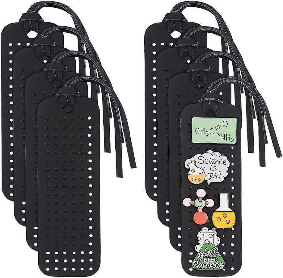 8 Sets Cowhide Leather Brooch Organizer Displays Rectangle Black 12x4x0.2cm