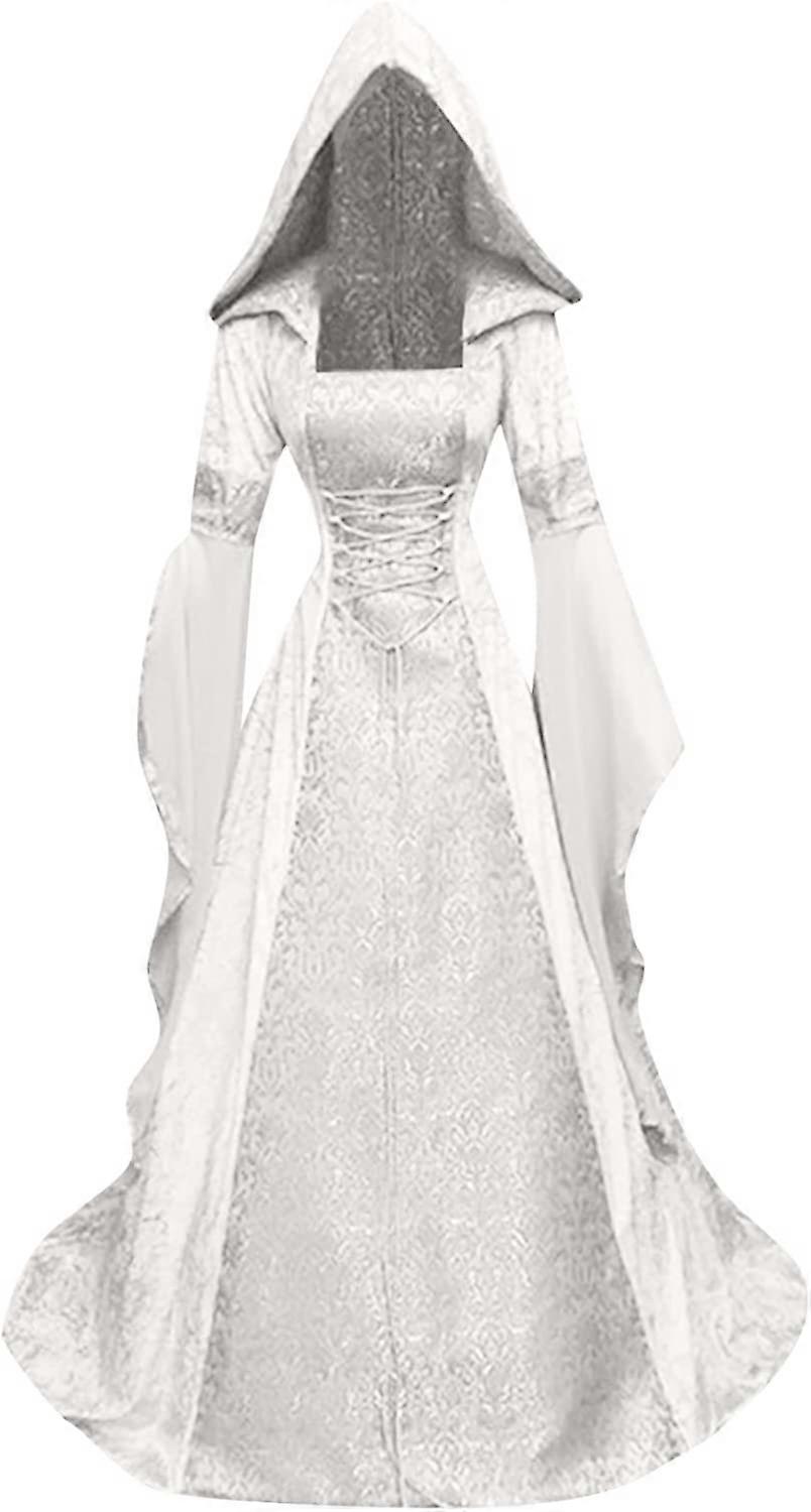 Robe Médiévale Renaissance Avec Capuche - Imprimé, Manches évasées, Lacets Ajustables - Taille S à 5XL - Pour Halloween, Cosplay, Fête à Thème
