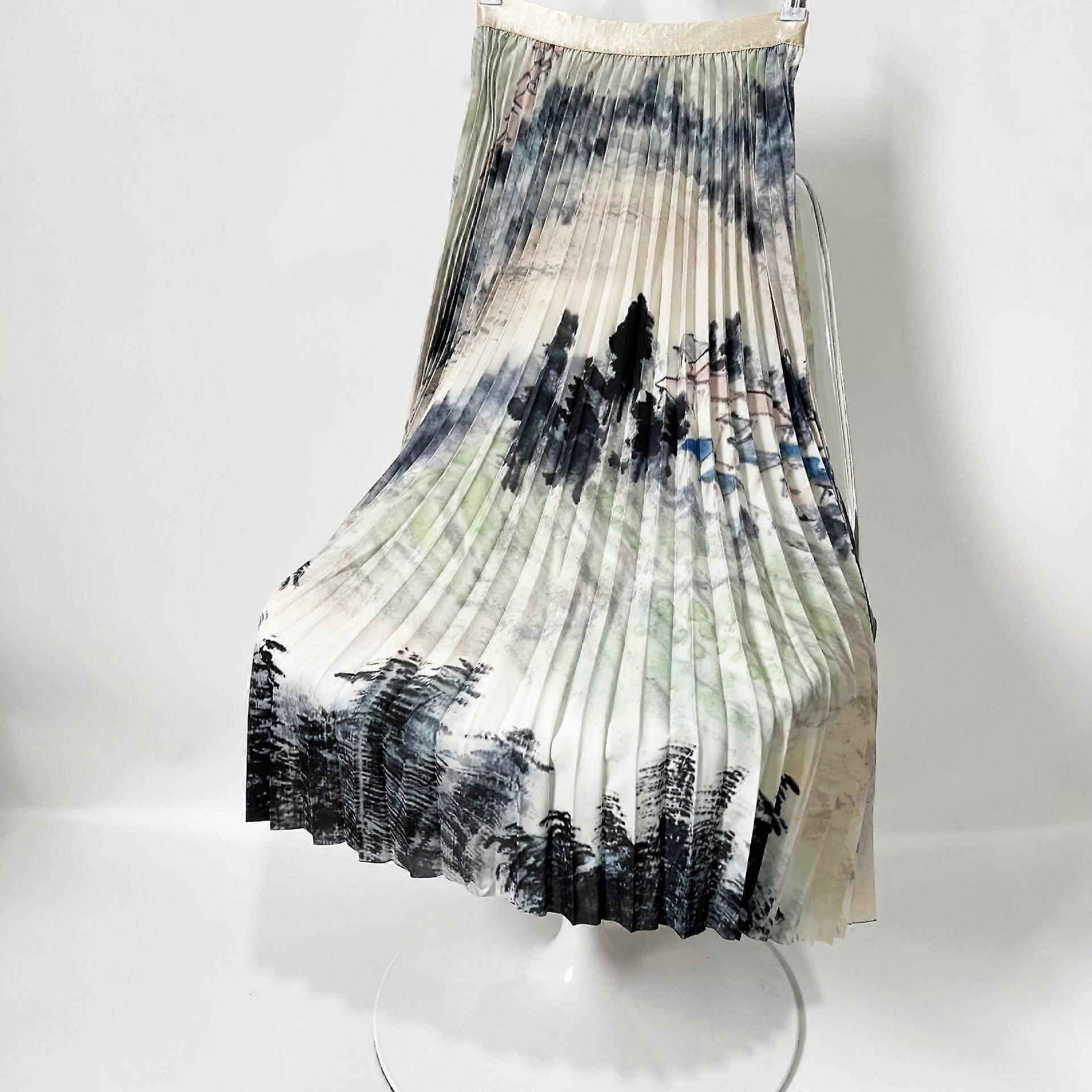 متعدد الألوان المطبوعة مطوي ميدي تنورة عارضة خمر المرأة تنورة الربيع / الصيف عطلة اليوم المناسب للملابس الخارجية