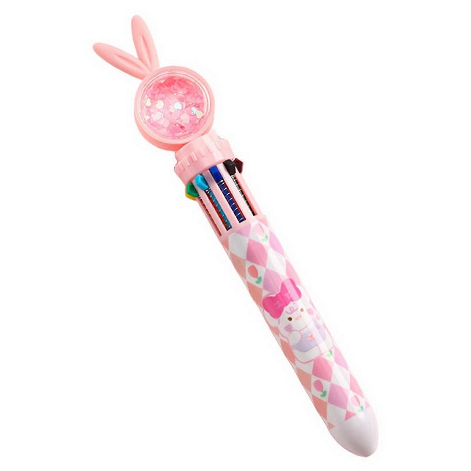 10-colored Ballpoint Pen Cute Bunny Cartoon Topper Replaceable Colorful Refill Multi-use Smooth