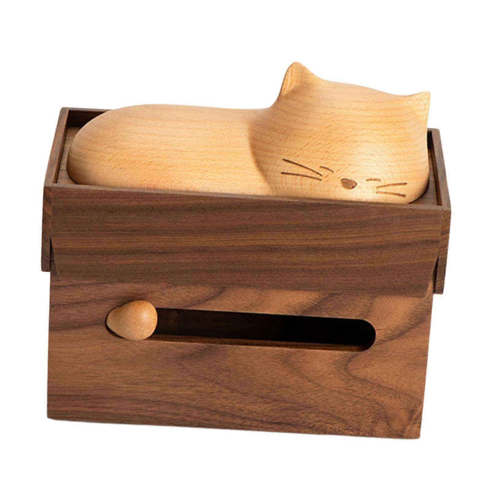 Wooden Tissue Box Cover Statue Cat Tissue Holder for Holiday Kitchen Counter