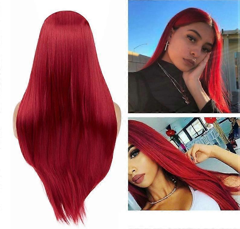 Split scalp pink long straight hair chemical fiber wig headgear