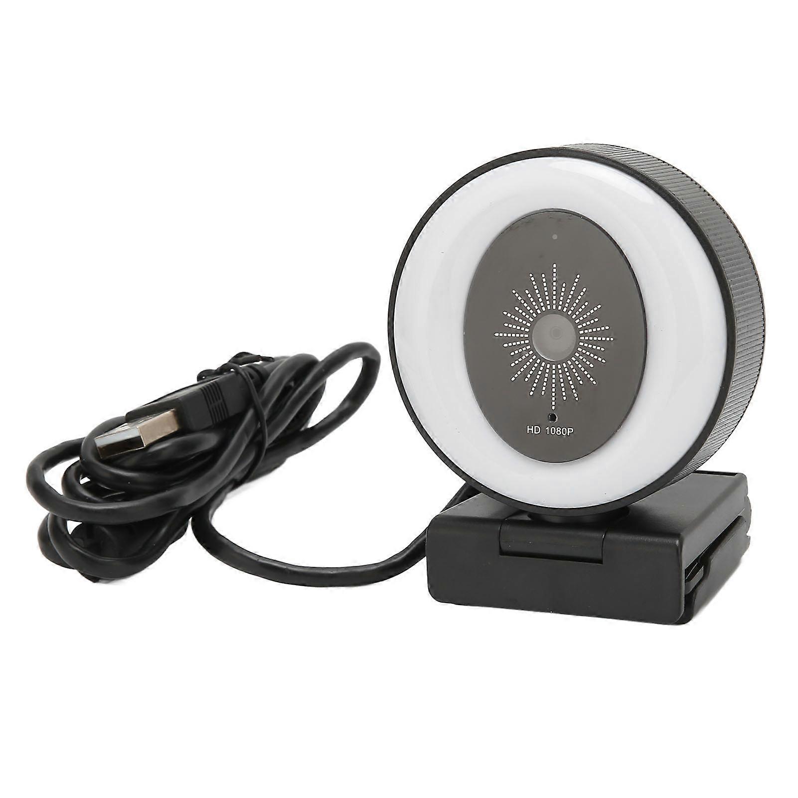 USB Web Camera Full HD 1080P 30fps Regulable Ring Light Noise Cancelling Built in Microphone Streaming Web Camera