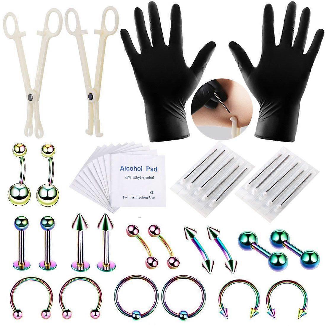 42PCS Piercing Kits for All Piercings Stainless Steel 14G 16G 20G Piercing Needles Kit