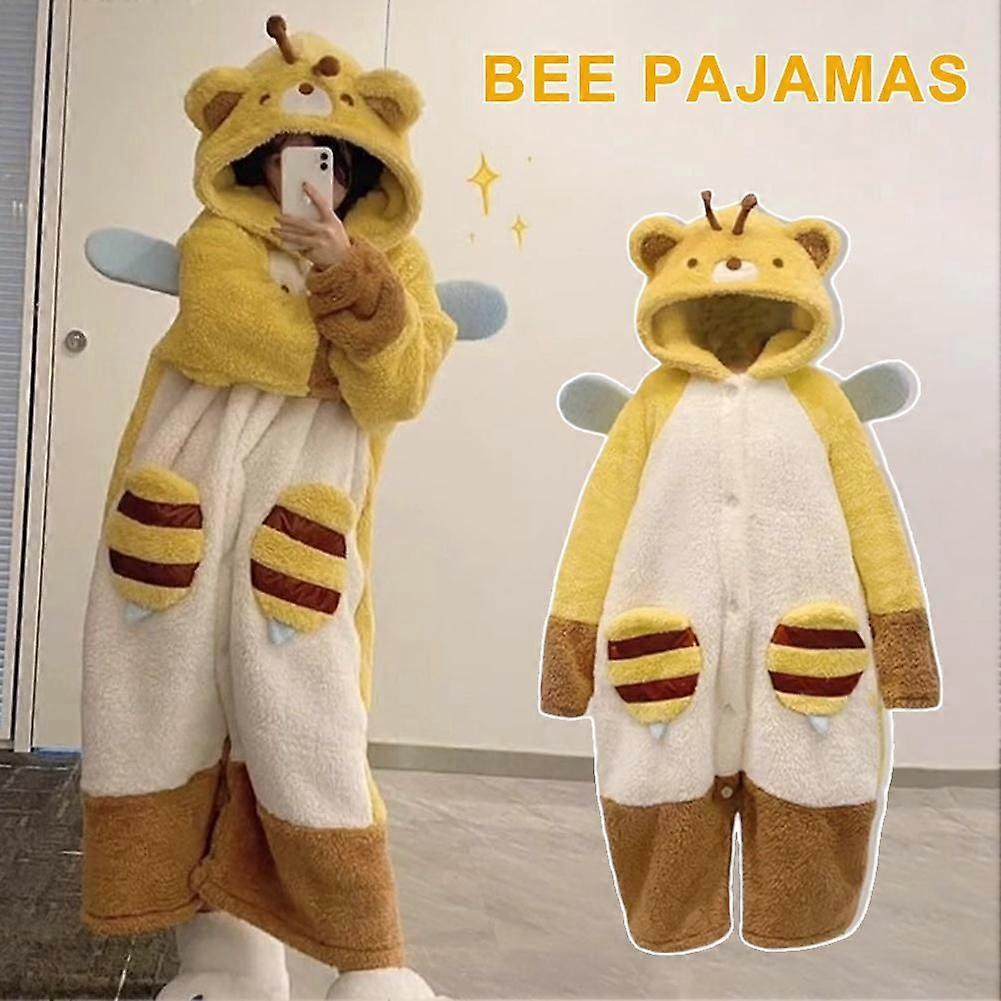 Hoodie Plush Cartoon Warm Pajama Kawaii Cute BEE Pocket Pajama For Women