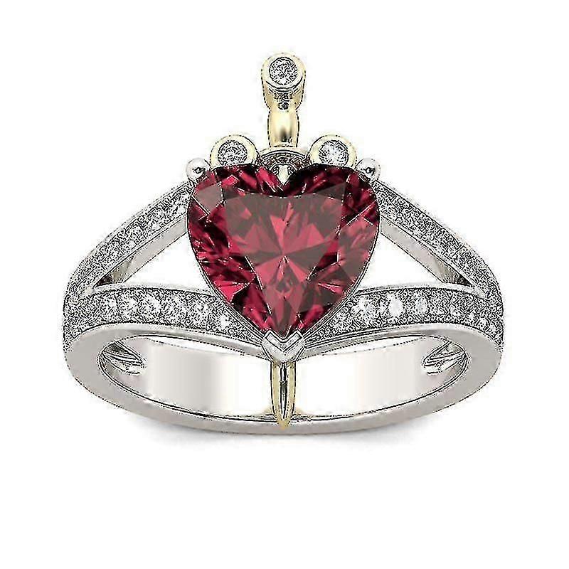 Heart-shaped Ruby And Diamond Ring - Heart Ruby Crown Princess Ring