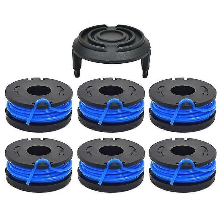 TLW-01+TLW-01-1 6Pcs Replacement Spool + 1Pc Spool Cap Mower Set Compatible For Harbor Freight Bauer 19115C-B 20V Cordless Mower