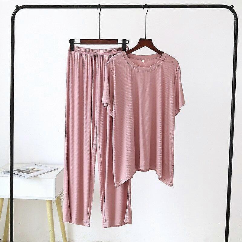 Spring and summer new ladies pajamas short sleeves + trousers two-piece modal thin loose large size solid color homewear suit