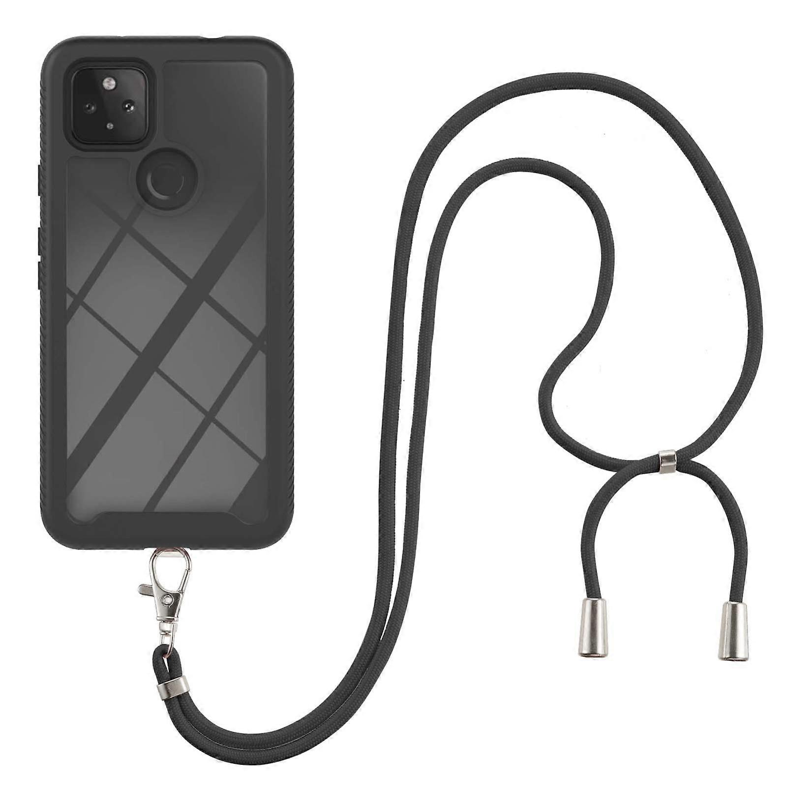 For Google Pixel 5A 5G Starry Sky Solid Color Series Shockproof PC + TPU Protective Case with Neck Strap