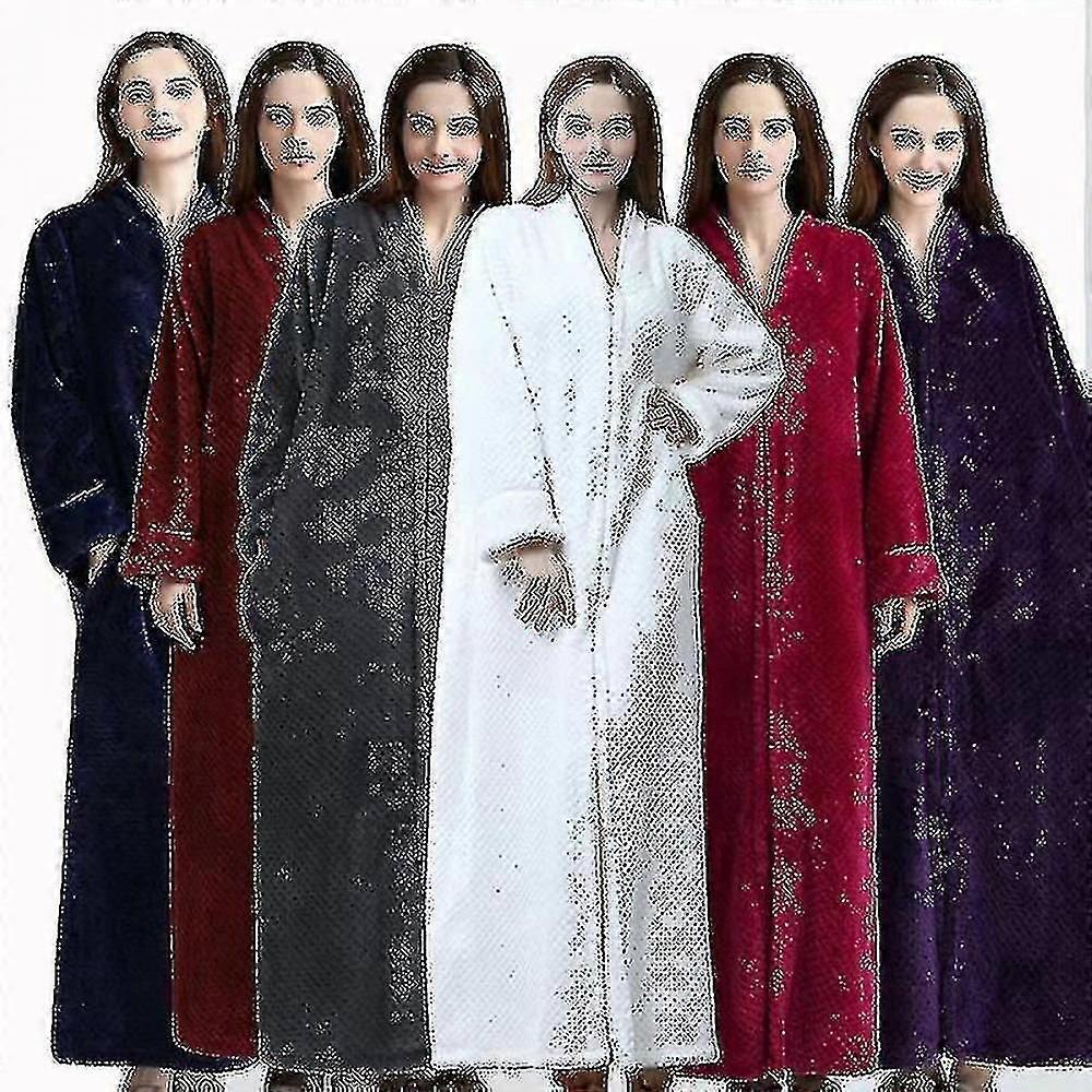 Womens Fleece Robe Plush Long Zip Front Bathrobe way