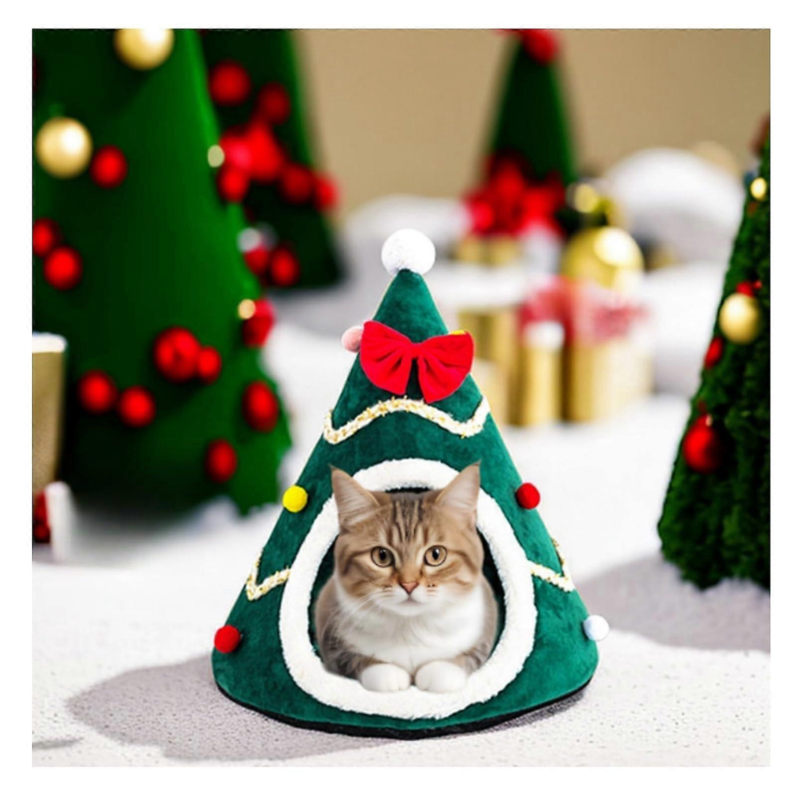 Christmas Cat Bed Cave Igloo for Small Dogs and Cats, Cozy Pet Hideout in Green, Large Size Yuva House