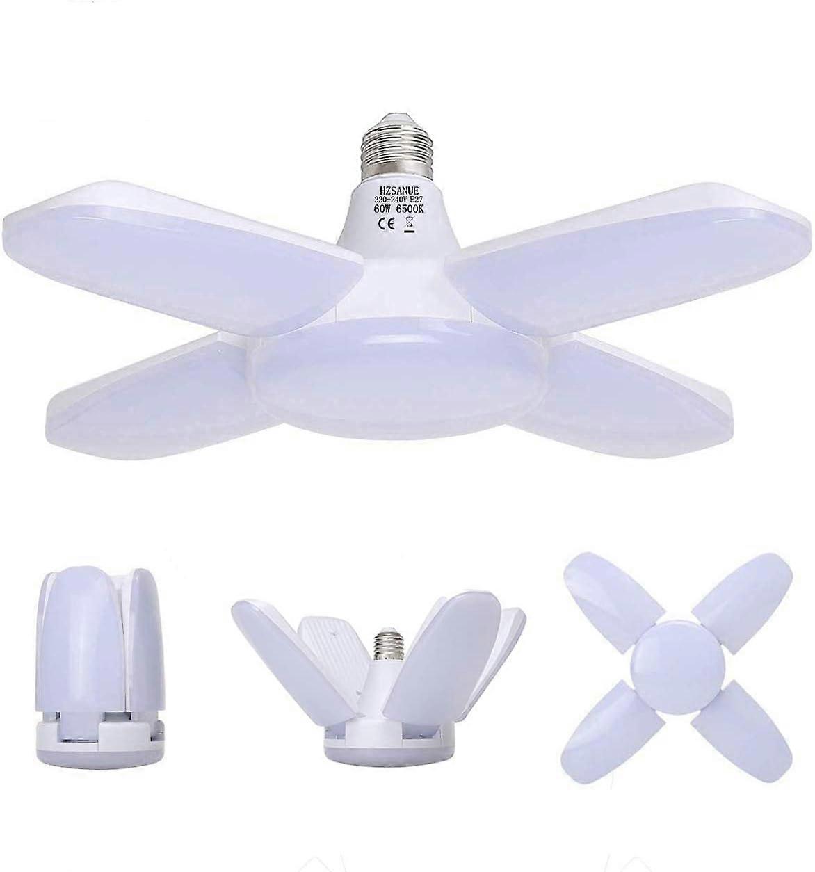 Garage Light E27 60W, Cool White 6500K 5500Lm Deformable Workshop Light with 4 Adjustable Panels, LED Ceiling Lighting