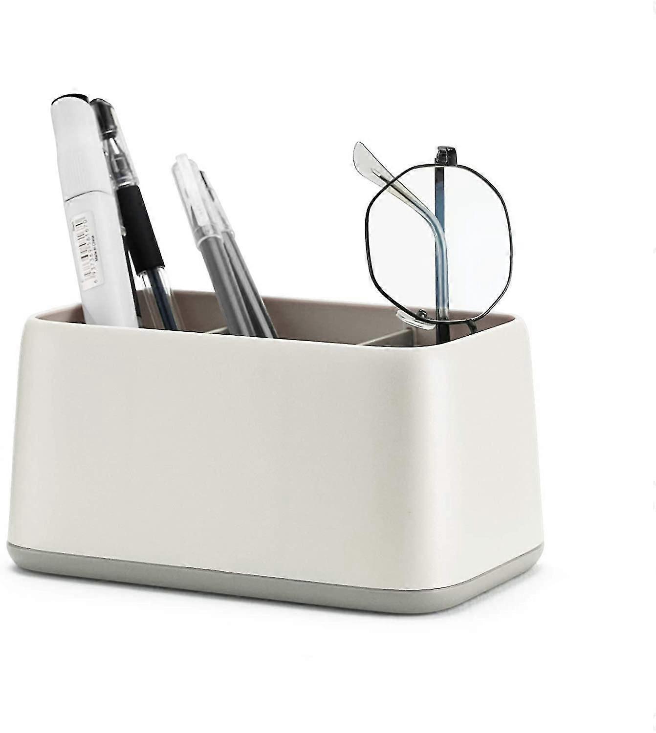 White Pencil&pen Holder compatible Desk Organization With 3 Compartments