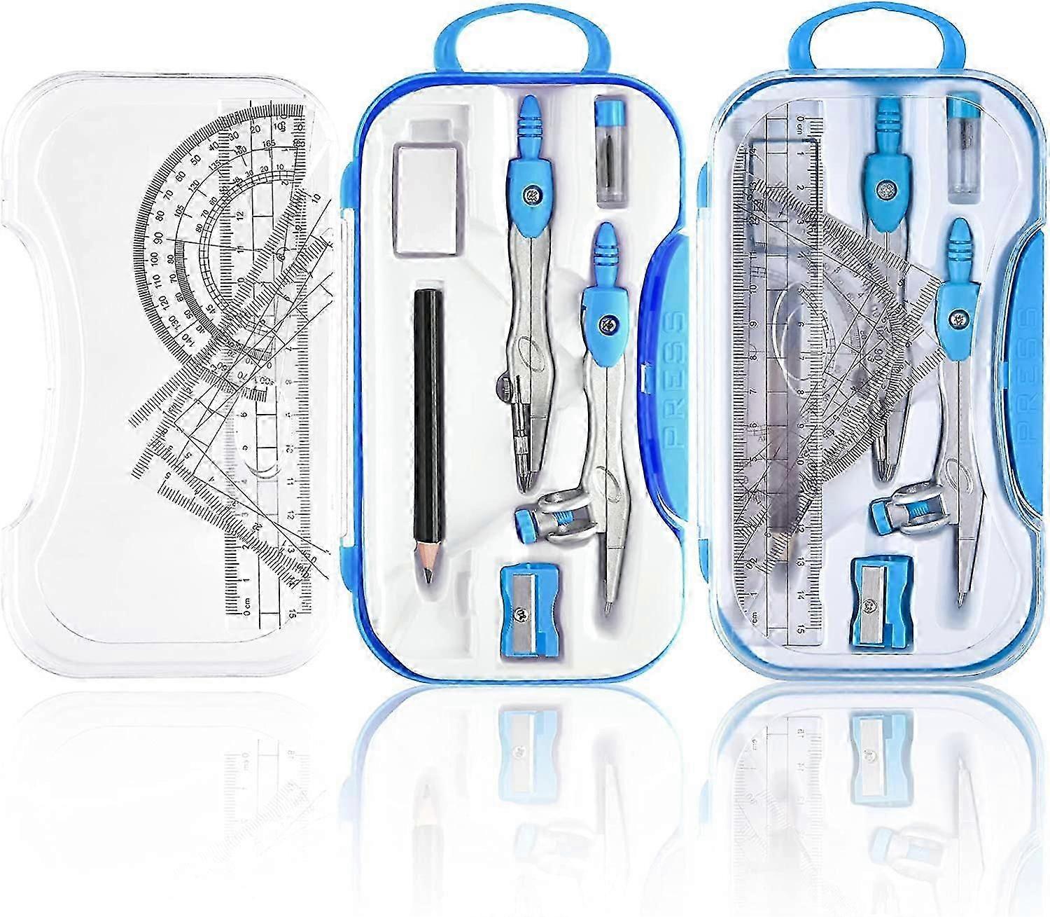 Compass Ruler Set Triangle Ruler Protractor Drawing Tool (Blue) 2 Pieces