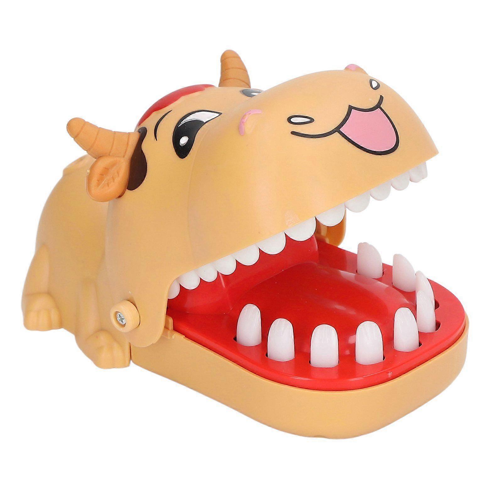 Teeth Toy Game Cow Shape Push Teeth Down Trick Interactive Bite Finger Toy for Kids Party Orange