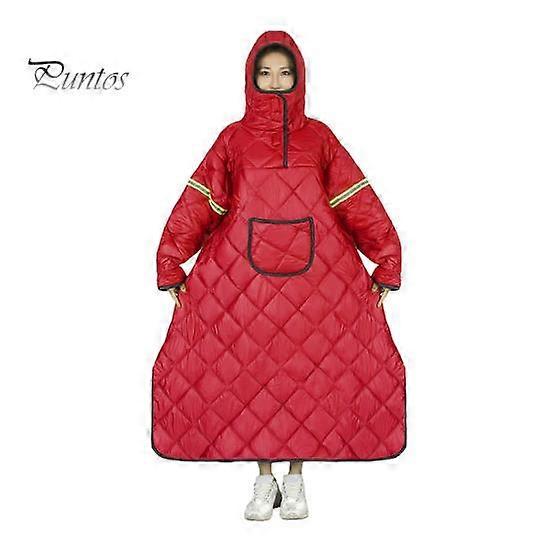 Cycling Blanket Hoodie with Reflective Strips Adjustable Men Women Waterproof Windproof Fall Winter Cold Weather Warm Long Wearable Blanket with