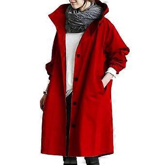 Dames Windjack Casual Losse Knoopzakken Capuchon Winddicht Waterdicht Voor Buiten Wandelen XL Rood